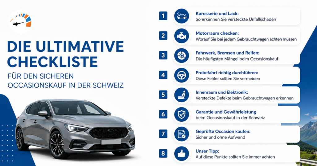 Gebrauchtwagen prüfen vor dem Kauf: Die ultimative Checkliste für den sicheren Occasionskauf in der Schweiz