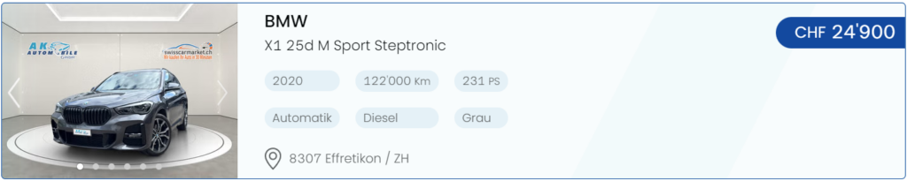 BMW X1 25d M Sport Steptronic Occasion kaufen Zürich – 2020, 122'000 km, Automatik, Diesel, Grau – CHF 24'900 bei SwissCarMarket